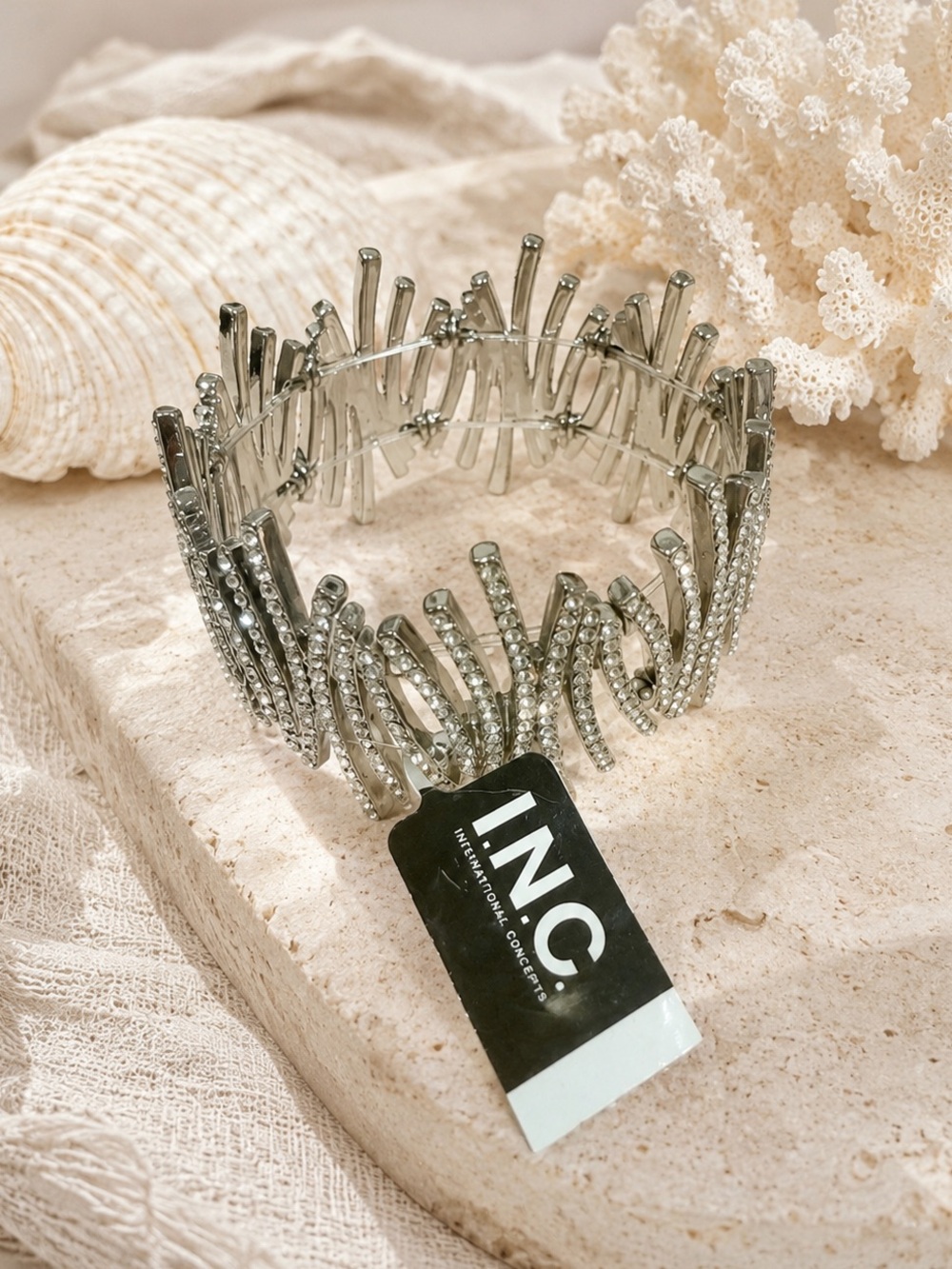 INC International Concepts Silver Crystal Stretch Bracelet bling shiny gift CZ
